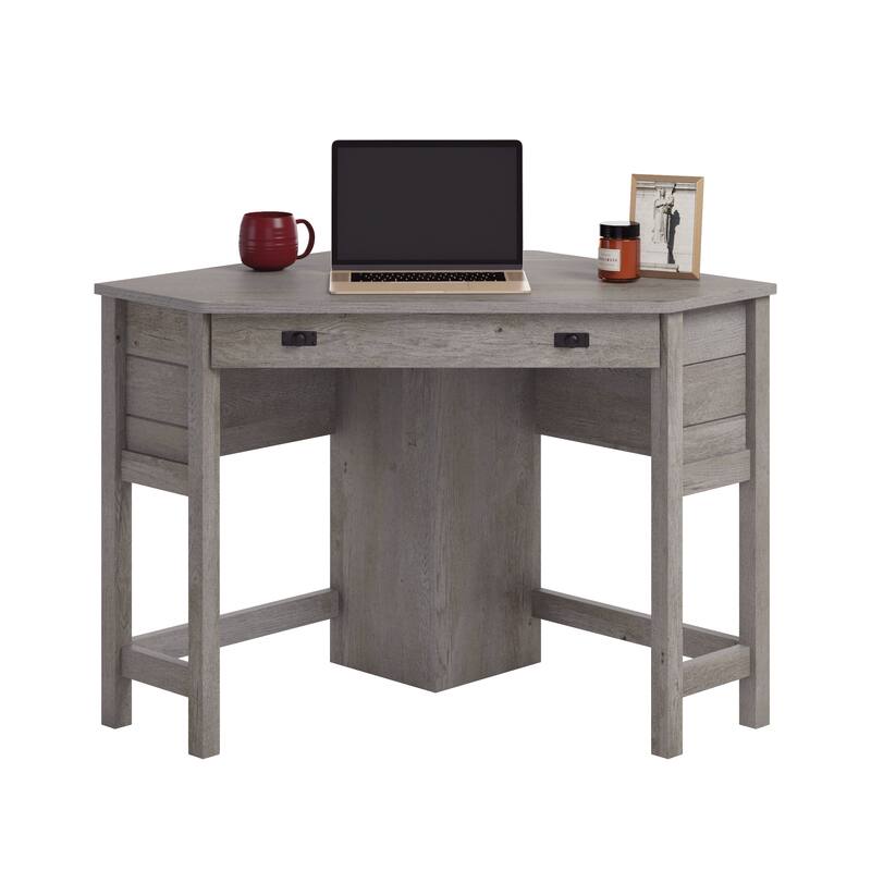 Engineered Wood Coastal Corner Computer Desk with Slide-out Tray for Keyboard, Brown