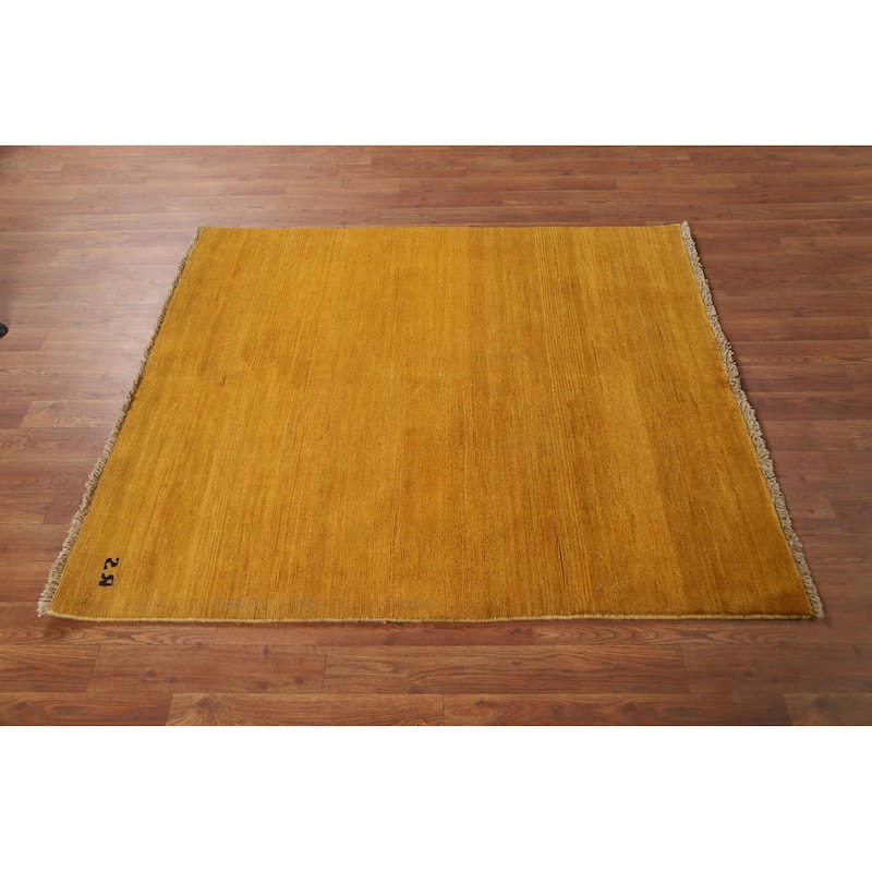 Yellow / Gold Modern Gabbeh Oriental Foyer Rug Handmade Wool Carpet - 3'10"x 4'6"