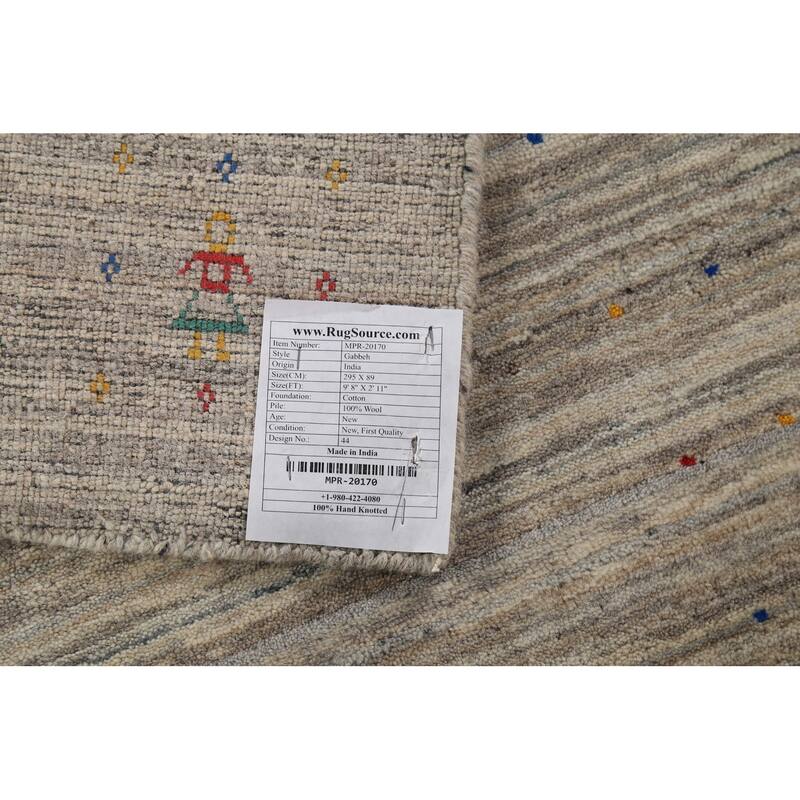 Striped Gabbeh Indian Runner Rug Hand-Knotted Wool Carpet - 2'11"x 9'8"
