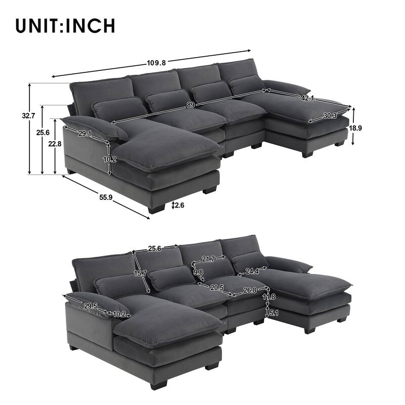 U-Shaped Modular Sectional Sofa with Chaise Lounge