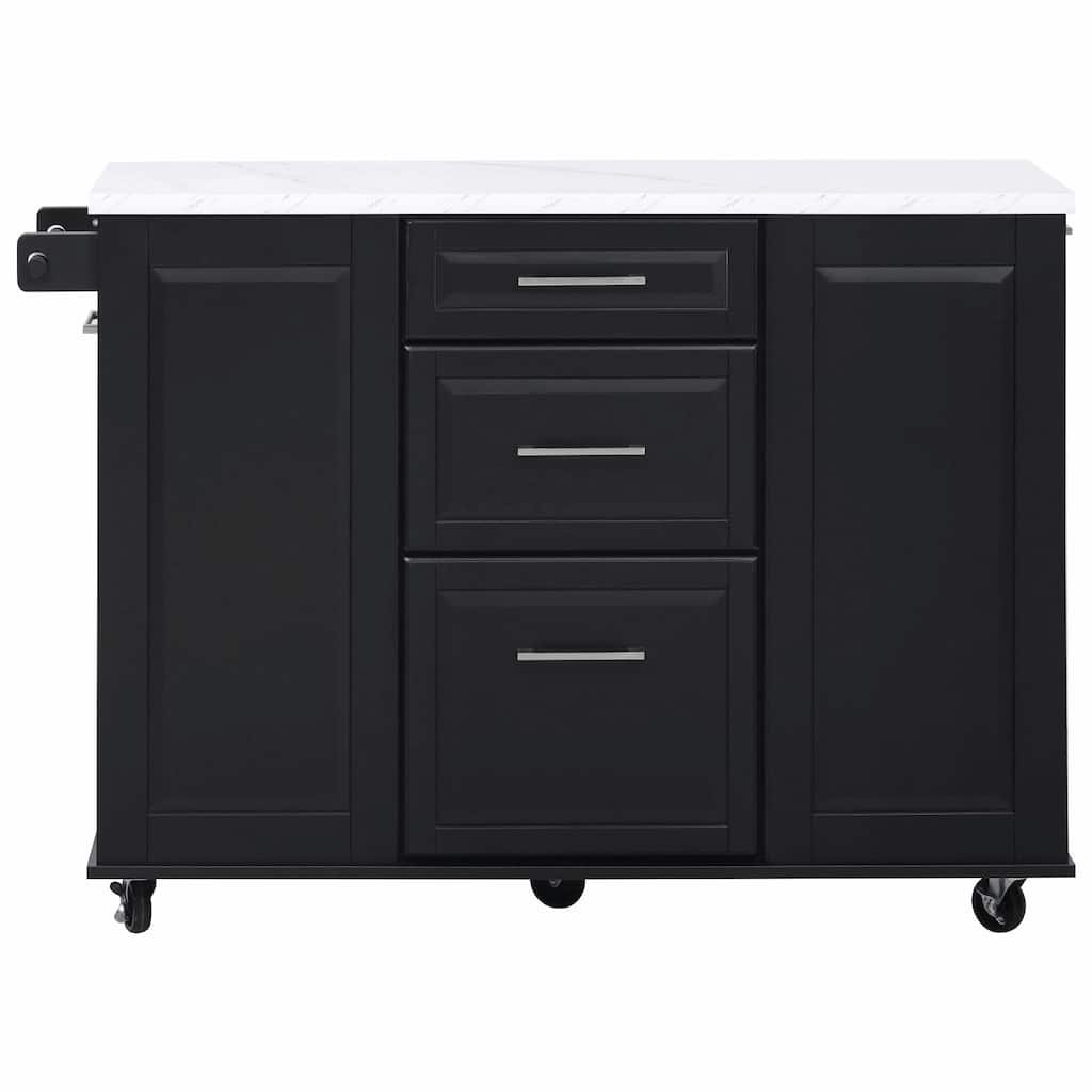 50.7" Kitchen Island with Storage, Tilt Trash Can Cabinet, and Pull-Out Cabinet Organizer