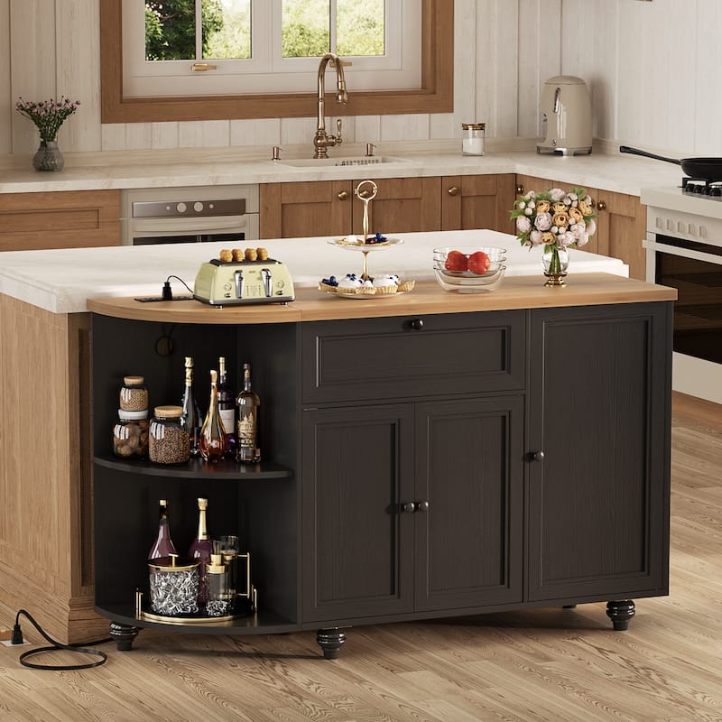55'' Farmhouse Buffet Cabinet with Charging Station, Coffee Sideboard for Kicthen and Bar