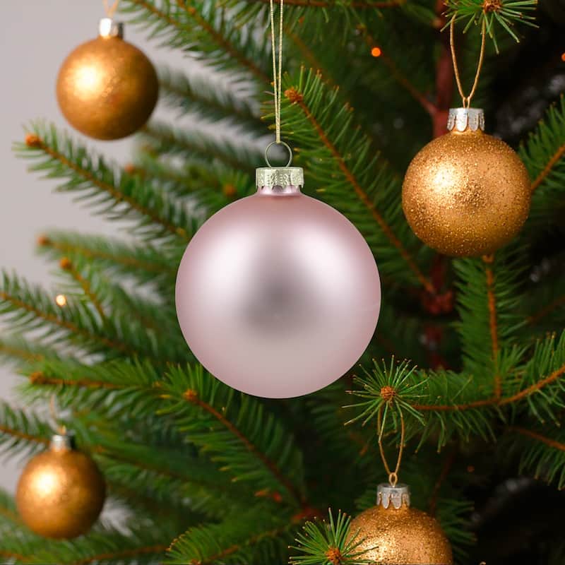 6ct Shiny Matte Baby Pink Glass Ball Christmas Ornaments 3.25" (80mm)