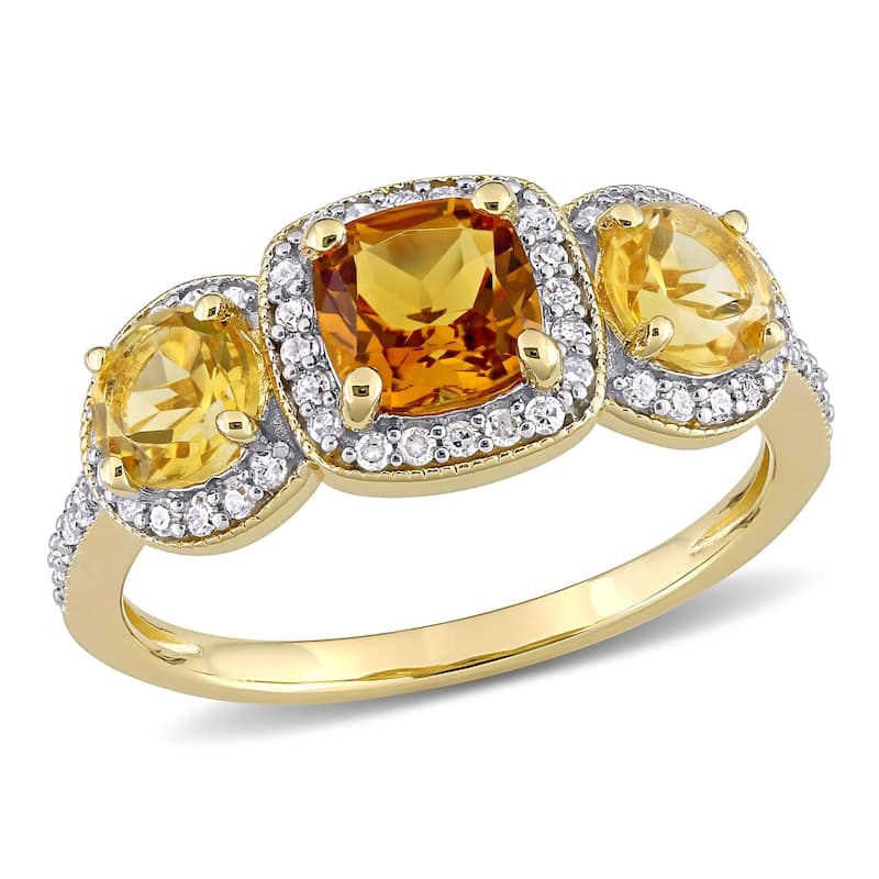 Miadora 1 3/4ct TGW Citrine & Madeira Citrine 1/3ct TDW Diamond Ring Yellow Plated Sterling Silver