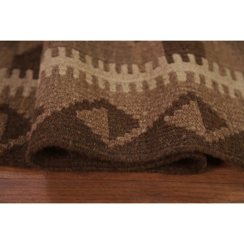 Hand Woven Oriental 100% Wool Carpet Southwestern Geometric Brown Kilim Area Rug - 9' 9'' X 6' 8''