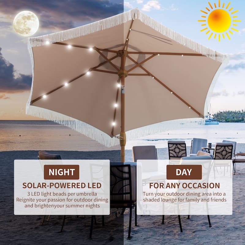 Autlaycil 7.5 ft Outdoor Patio Umbrella with 18 LED Lights Solar & Tassel.
