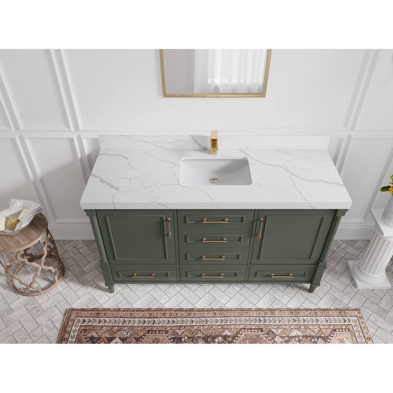 Willow Collections 60 in. W x 22 in. D Aberdeen Single Bowl Sink Bathroom Vanity in Pewter Green with Countertop - 2" Calacatta Laza - Pewter Green