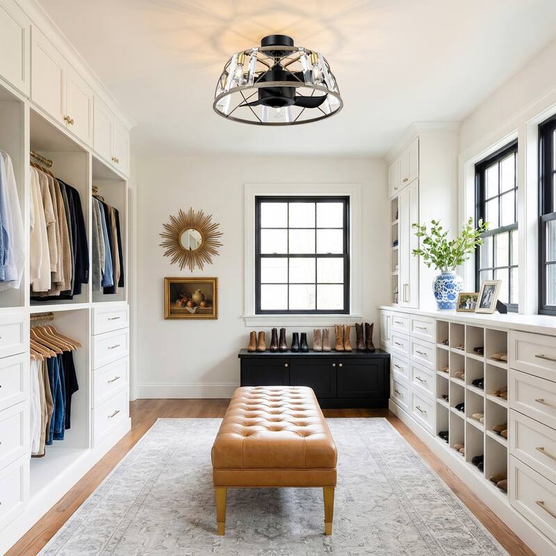 23" Modern Matte Black Reversible Caged DC Motor Ceiling Fan with Light and Remote - 23" W x 23" D x 13.2" H