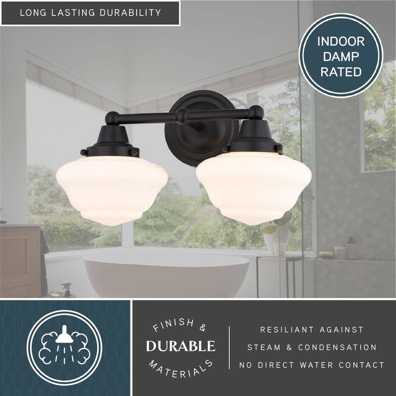 VAXCEL Eastgate Bathroom Vanity Wall Light Fixture, White Frosted Opal Glass Schoolhouse Shade, Dimmable, LED Compatible