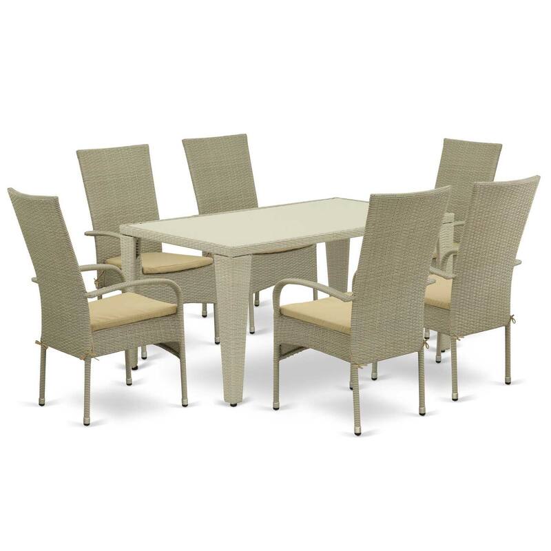 HomeStock 7-Piece Natural Oak Finish Solid Wood Top Dining Table with 6 Chairs with Lattice Back