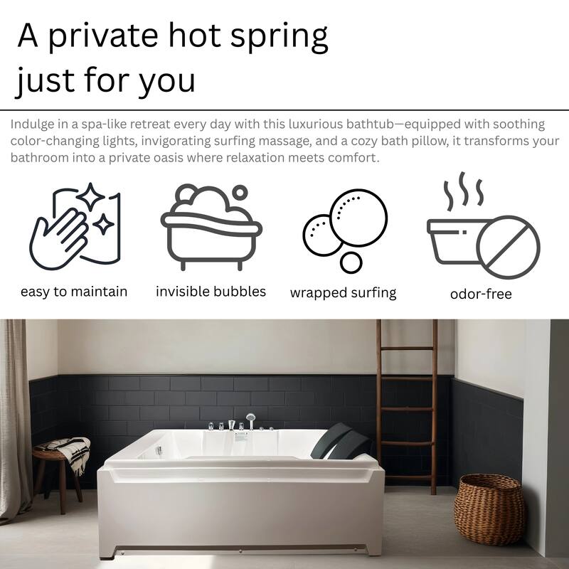 Whirlpool Tub, 73" x 48" Jetted Bathtub for 2 Person