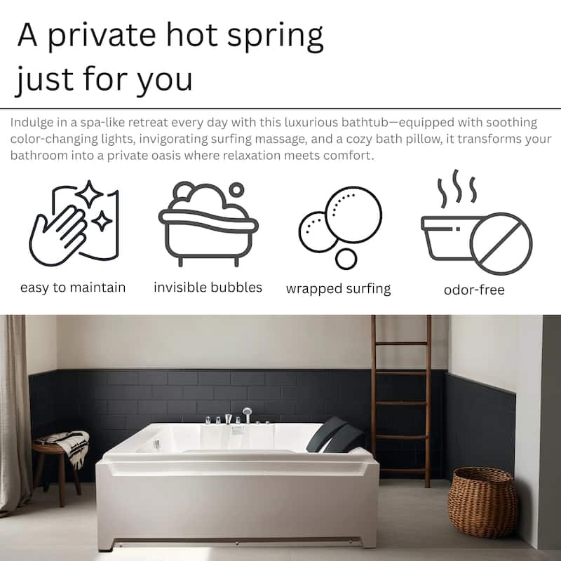 Whirlpool Tub,73" x 48" Jetted Bathtub for 2 Person