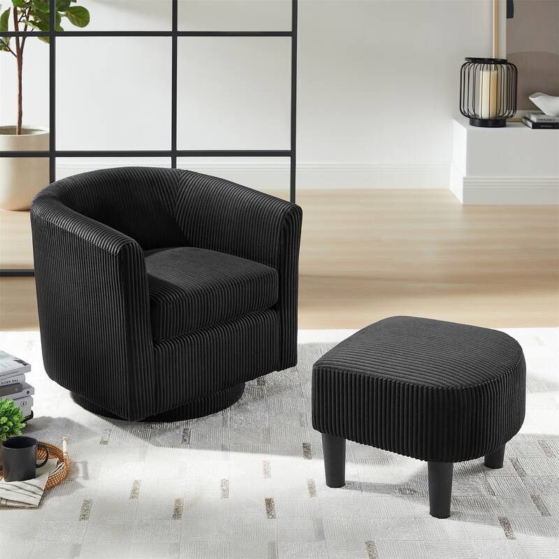 Corduroy Swivel Accent Chair with Ottoman