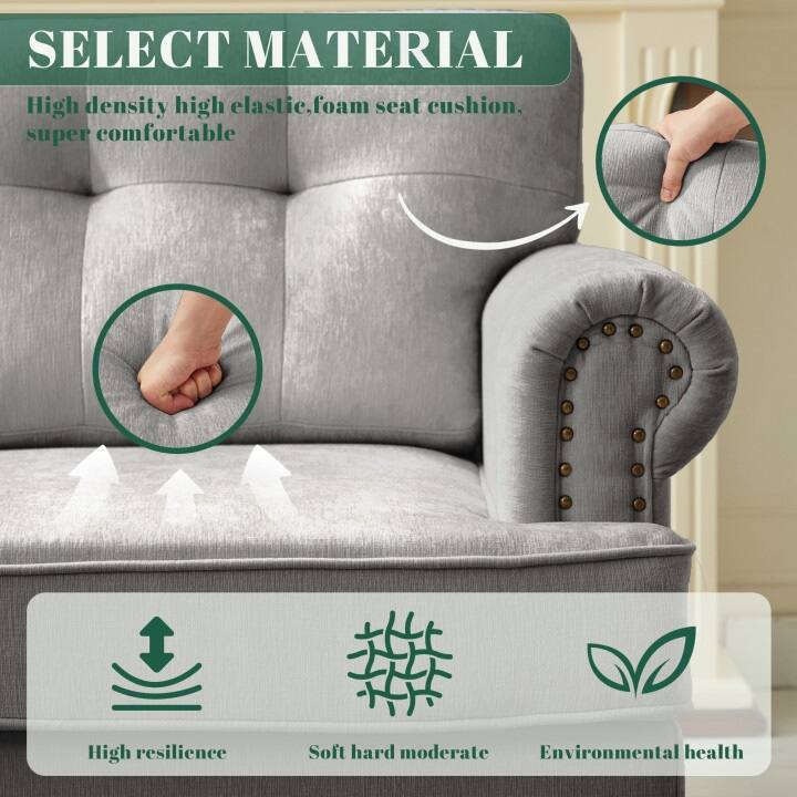 Set of 2 Pieces, A 3-seat Sofa and An Armchair, Chenille Sofa Set for Living Room