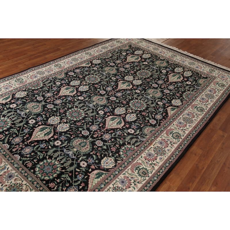 Black Vegetable Dye Aubusson Chinese Area Rug Hand-Knotted Wool Carpet - 6'2"x 9'7"