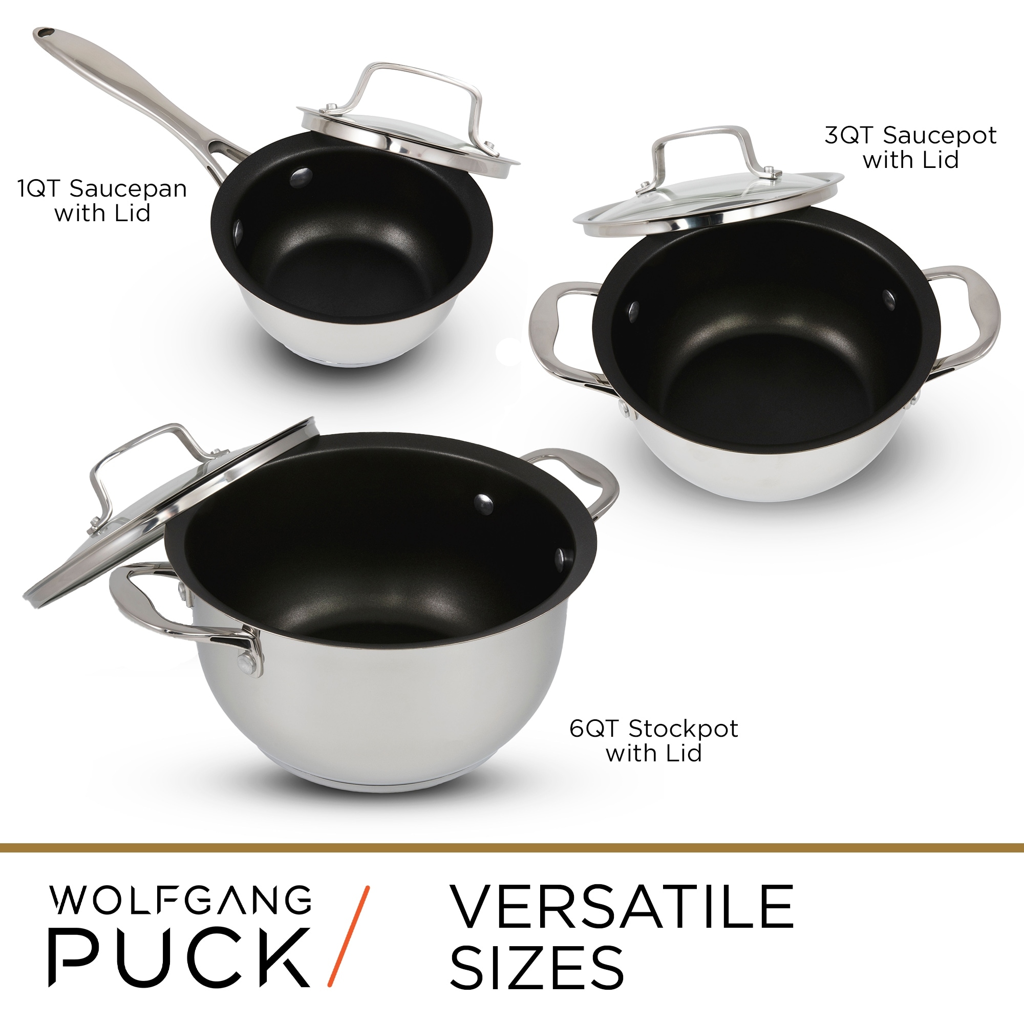 Wolfgang Puck 6-Piece Stainless Steel Pots and Pan Set, Scratch-Resistant  Non-Stick Cookware, Clear Tempered glass - On Sale - Bed Bath & Beyond -  32912378
