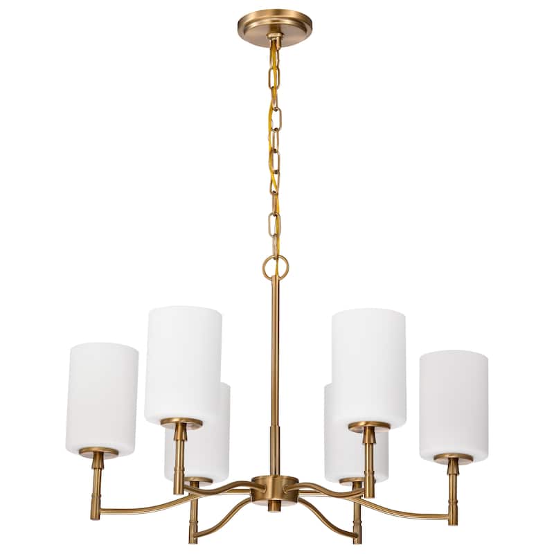 Liam 6 Light Chandelier Burnished Brass White Opal Glass - Burnished Brass - Burnished Brass