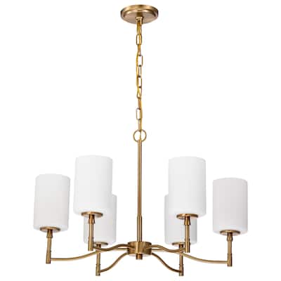 Liam 6 Light Chandelier Burnished Brass White Opal Glass - Burnished Brass