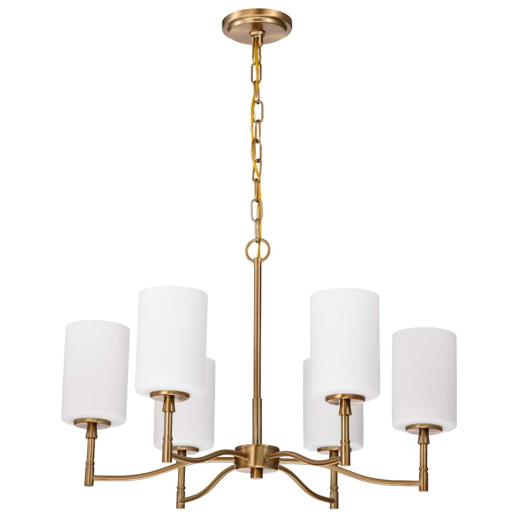Liam 6 Light Chandelier Burnished Brass White Opal Glass - Burnished Brass