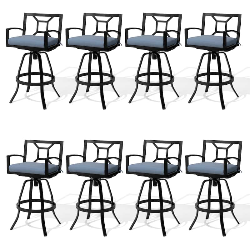 30'' H Outdoor Patio Premium All-Aluminum Swivel Sunbrella Cushion Bar Stool - 8-Piece - SpectrumDenim