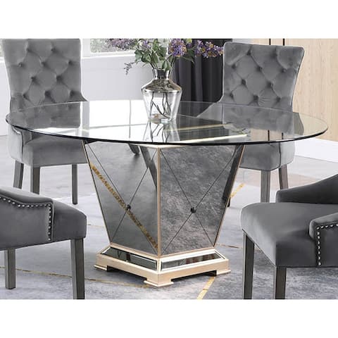 Best Master Furniture YJ001 Wood and Glass 60 Inch Round Dining Table - Bronze
