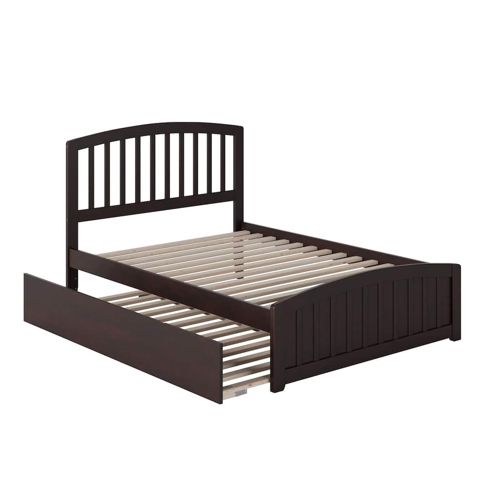 Victorian Platform Bed with Trundle - Twin Size, Hardwood Frame, Espresso Finish, Modern Design