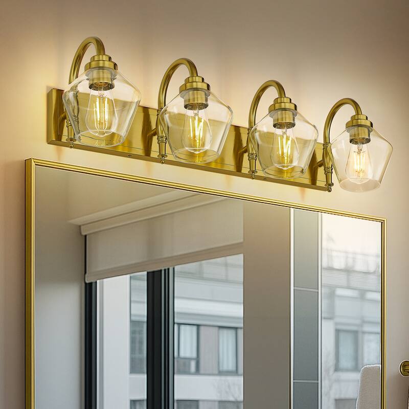 Modern 3/4-Light Bathroom Vanity Light in Black/Gold Finish