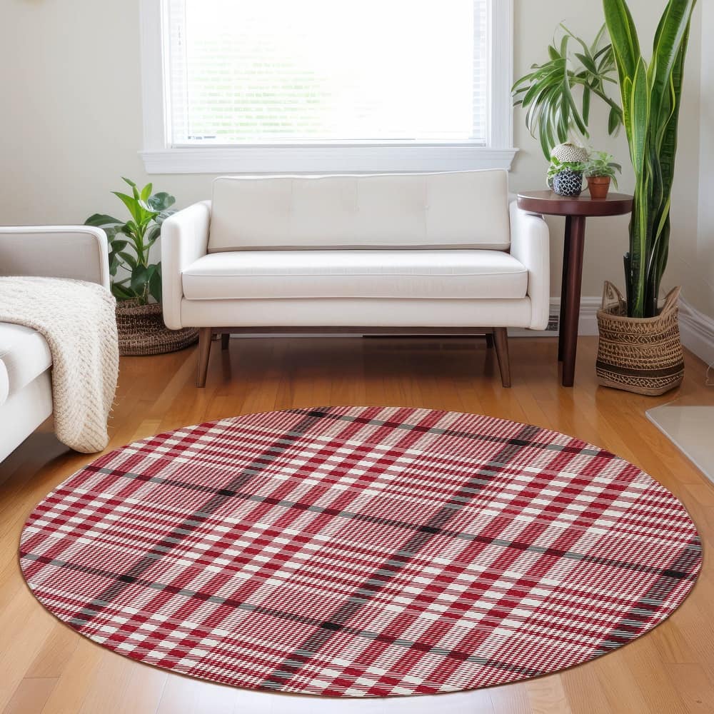 Machine Washable Indoor/ Outdoor Plaid Chantille Rug
