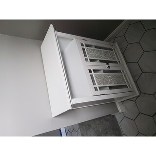 Essential Home Furnishings Jezzebel White Wood and Silver Mosaic Glass Double Door Floor Cabinet