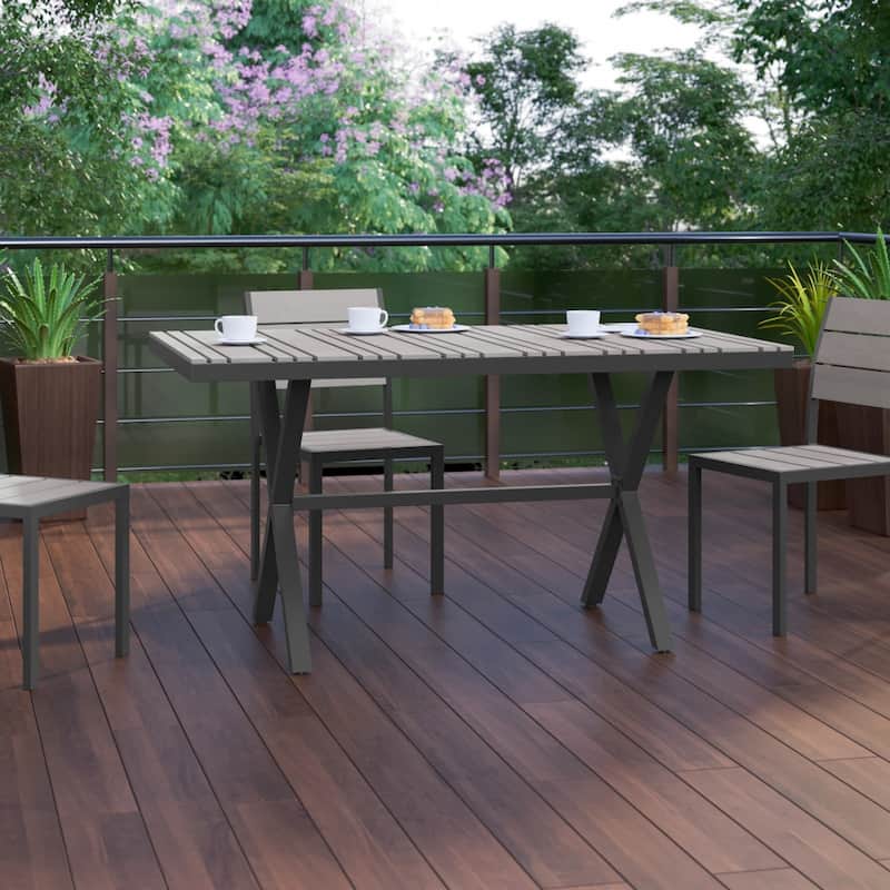 Commercial Grade Polyresin Slat Outdoor Patio Table