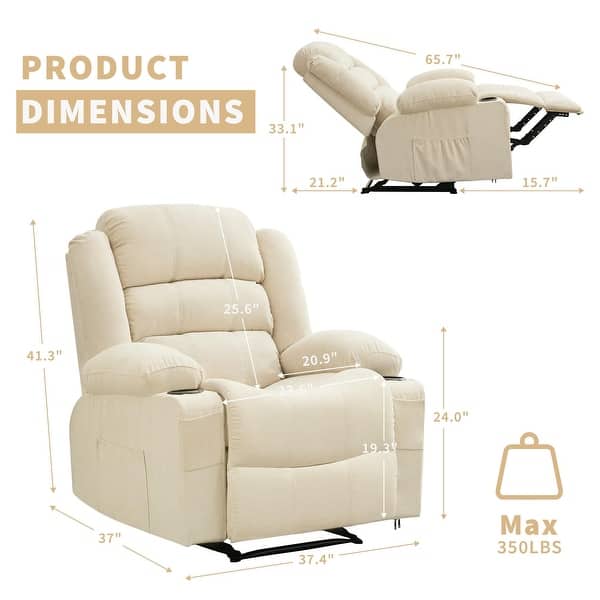 dimension image slide 0 of 3, Widen Recliner Chair for Adults, Heavy Duty 350Lb Manual Large Lounge Chairs