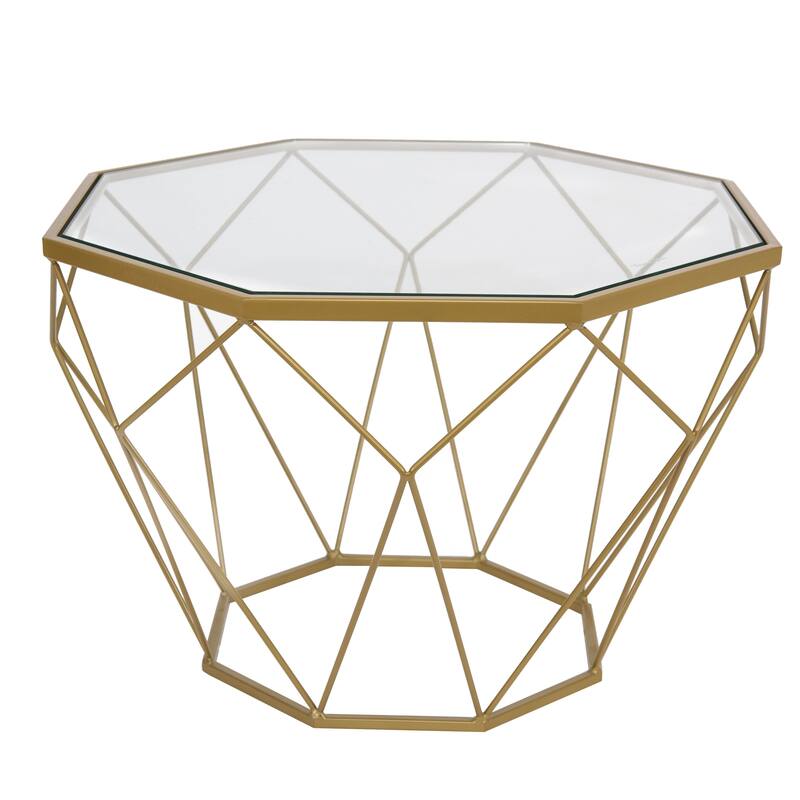 Malibu 22" Modern Octagon Center Coffee Table with Tempered Glass Table top & Sturdy Metal Geometric Base for Living Room Office - Gold