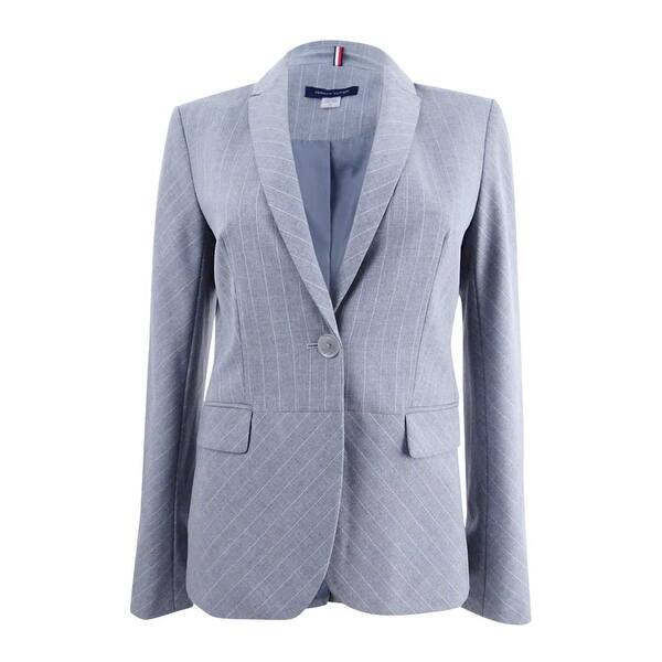 Shop Tommy Hilfiger Women S Pinstriped Peplum Blazer Charcoal Ivory Overstock 24314131