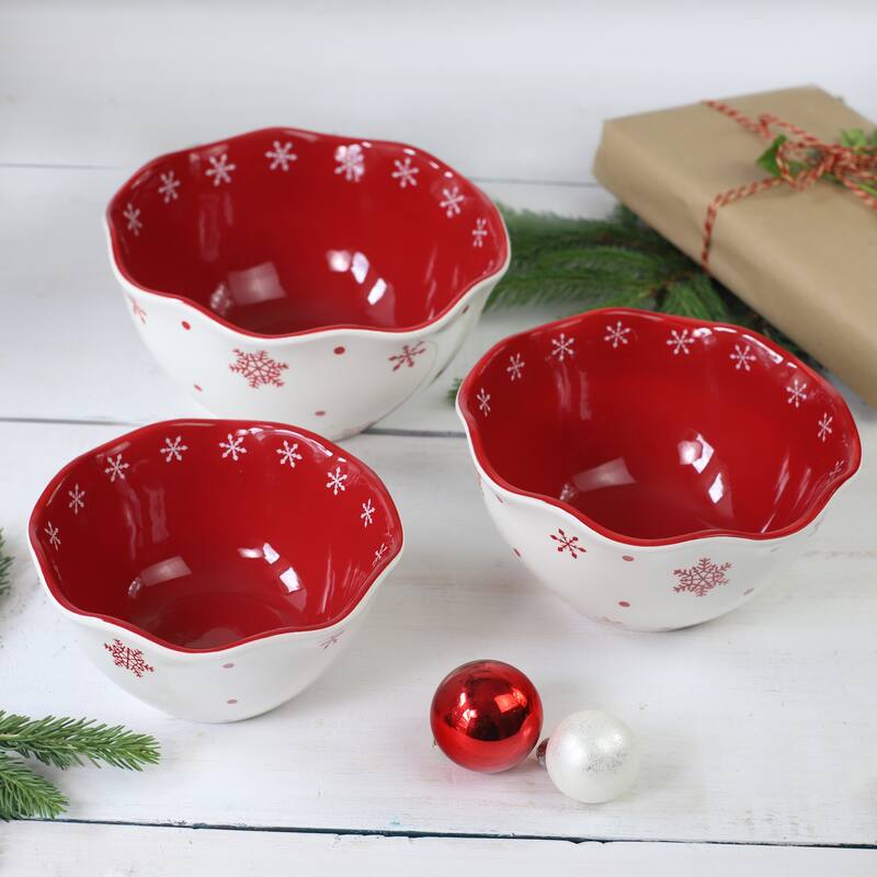 Winterfest 3 Piece Snow Flake Nesting Bowl Set - White/Red