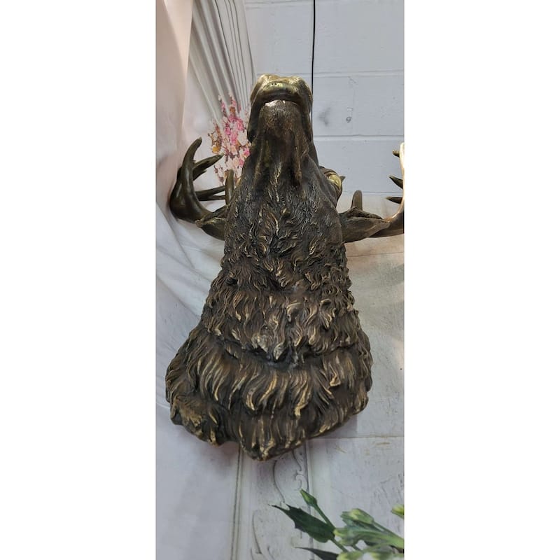 Signed Carl Kauba Life Size Elk Head Bust Bronze Figurine Sculpture Cabin Decor