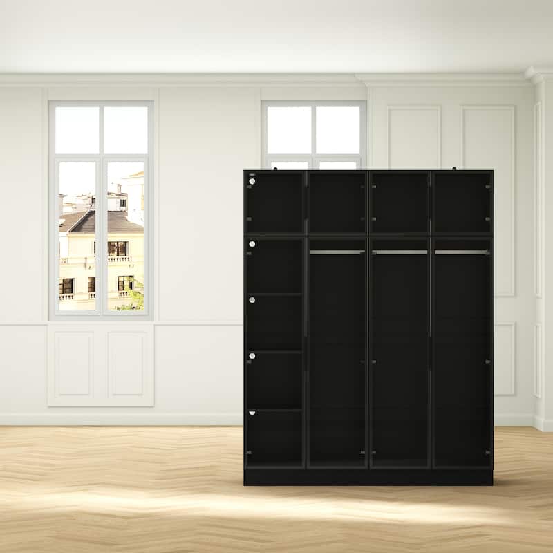 59.1"W Glass Door Wardrobe: Illuminated Interiors Closet Arimore Large