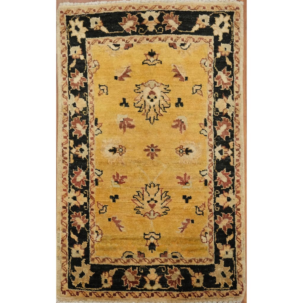 Hand Knotted Oriental 100% Wool Carpet Traditional All-Over Yellow & Gold Peshawar Area Rug - 3' 2'' X 2' 0''