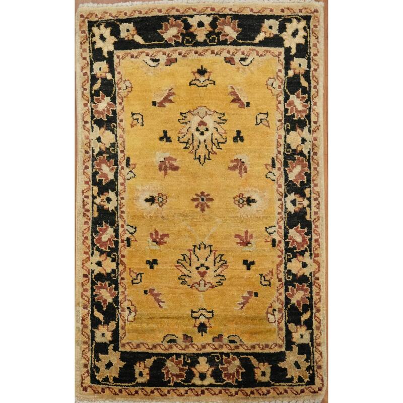 Hand Knotted Oriental 100% Wool Carpet Traditional All-Over Yellow & Gold Peshawar Area Rug - 3' 2'' X 2' 0''