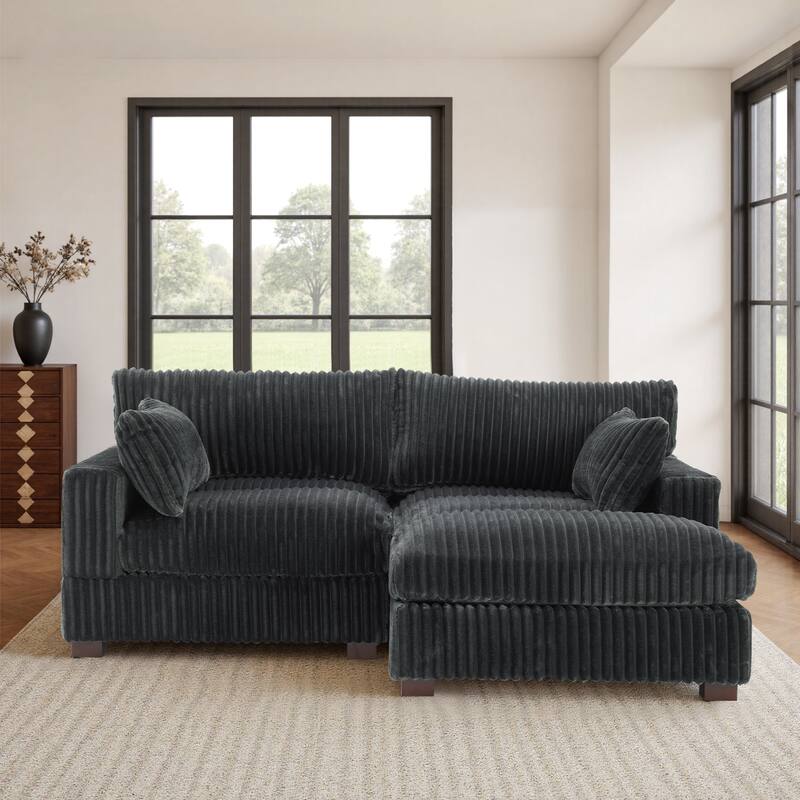 Upholstered Plush Flannel Modular Sectional Sofa with Pillows,Ajustable Headrest
