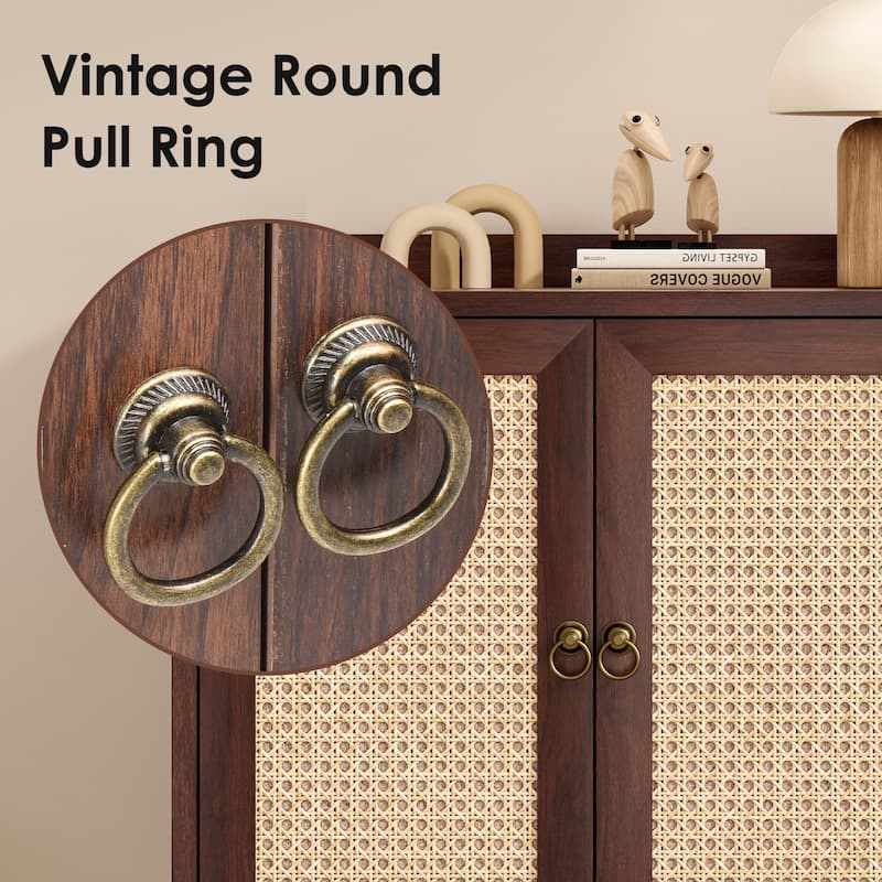 Sideboard Buffet Cabinet with Storage, Bar Liquor Cabinet with Rattan Decorated Doors, Credenza Console Tablefor Dining Room