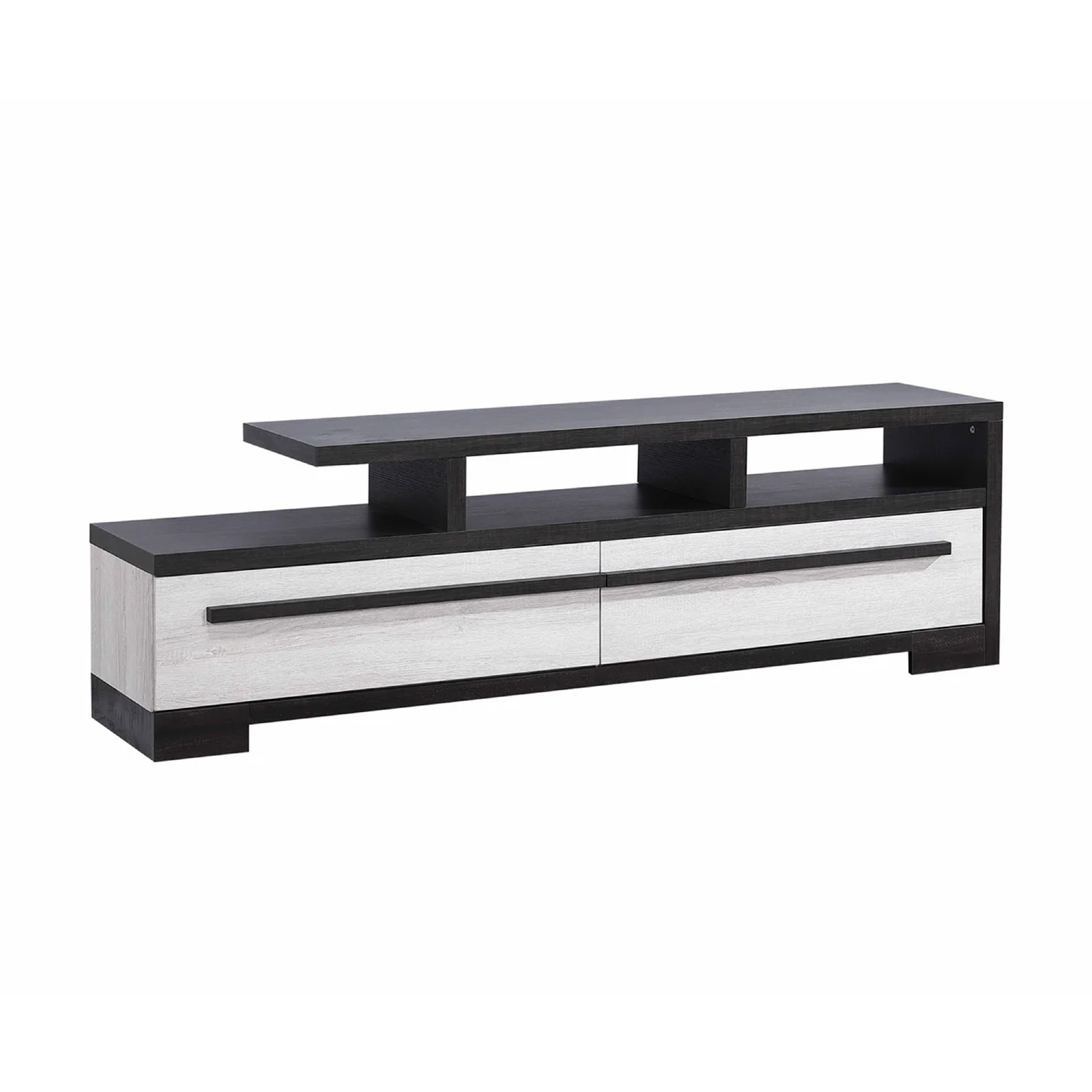 Ruthe TV Stand Media Cabinet with 2 Drawers, Shelves, Black and White Wood
