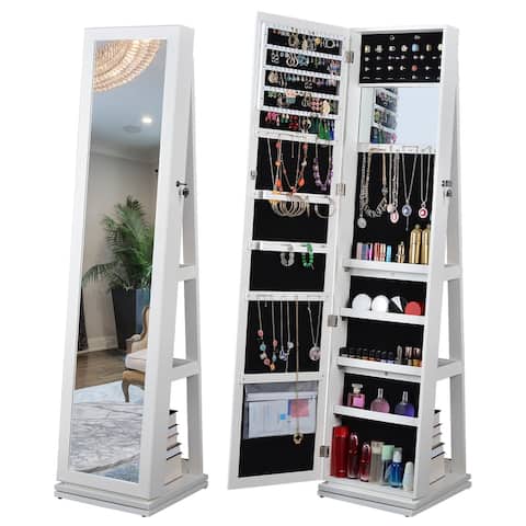 65''H 360 Swivel Stand Mirror Display Storage Cabinet Jewelry Armoire