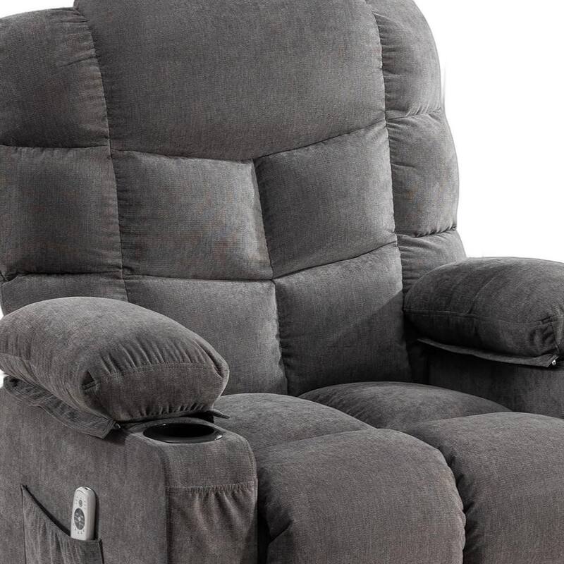 HomeRoots 37" Gray Faux Leather Heated Massage Lift Assist Recliner With USB