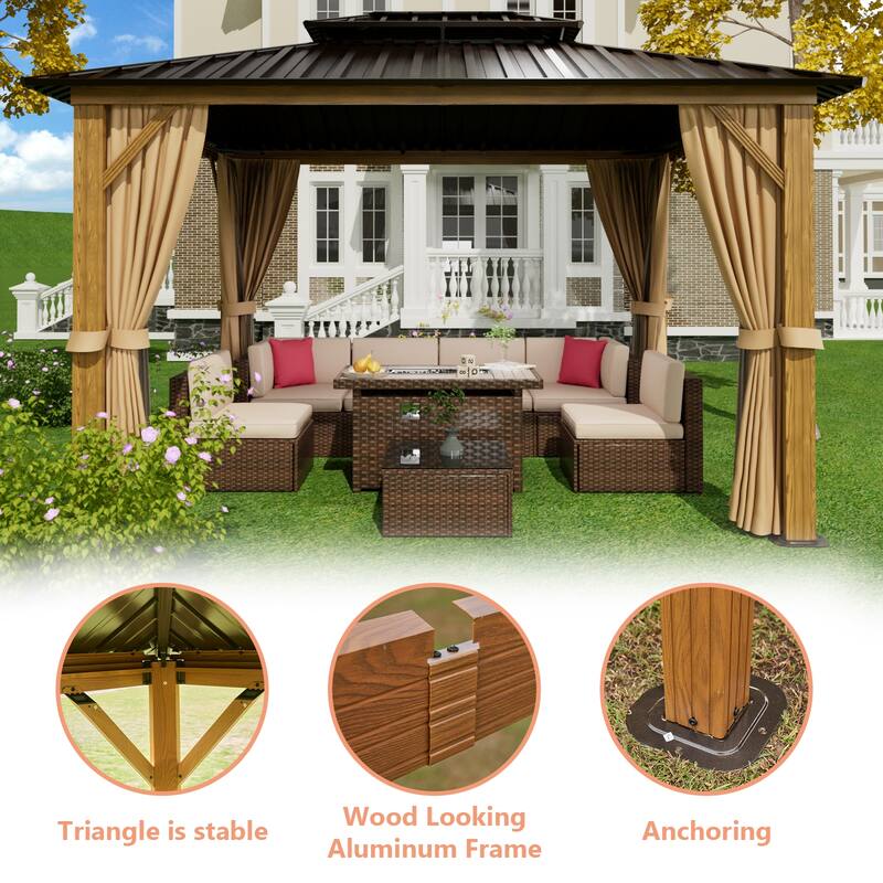 10'x12' Hardtop Gazebo, Aluminum Frame Canopy with Double Galvanized Steel Roof