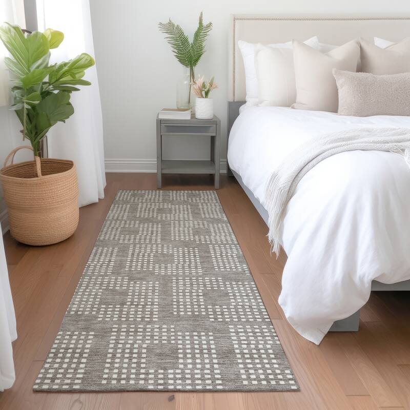 Premium Washable Super Soft Modern Houndstooth Mayfield Rug - Taupe - 2'3" x 7'6"