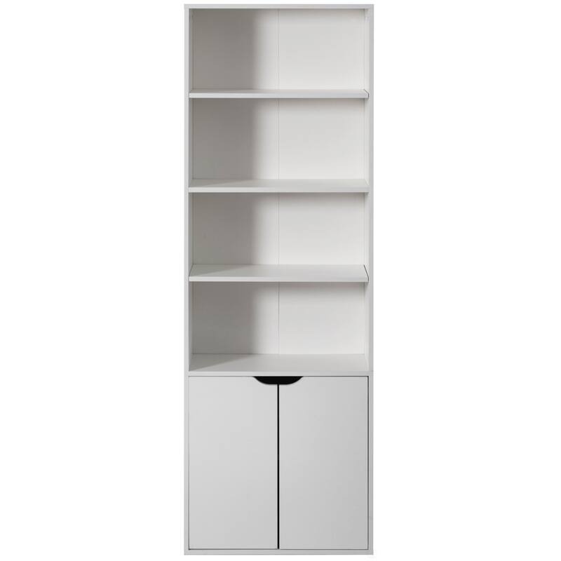 71" White 4 Tier Open Book Shelf with 2 Doors and 1 Adjustable Shelf - Ideal for Home Office, Living Room, Classroom, Study Room