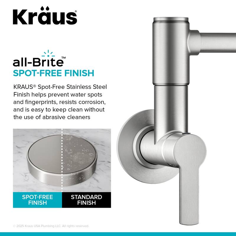 KRAUS Oletto Wall Mount Pot Filler Kitchen Faucet with Retractable Arm
