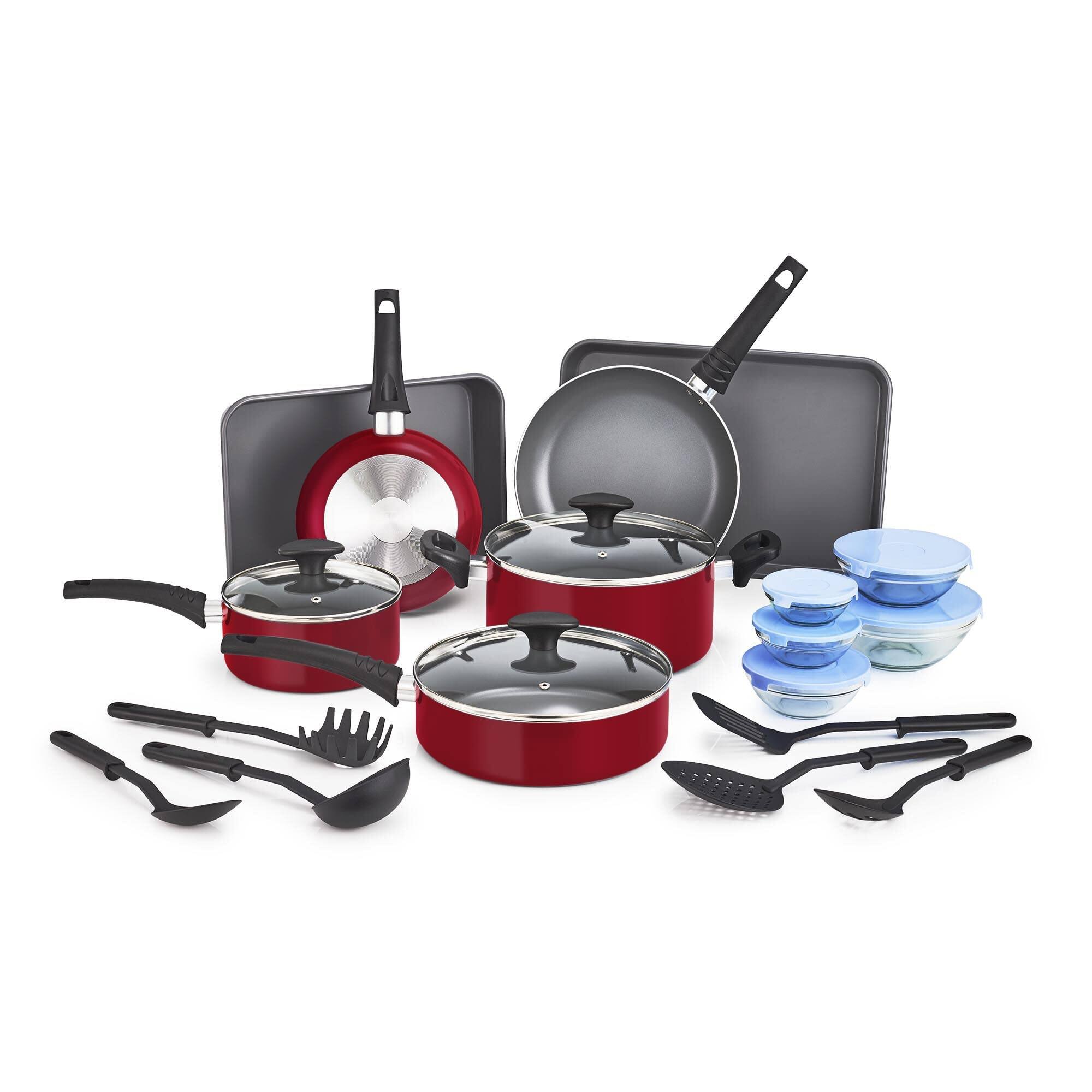 Cookware Set with Glass Lids Aluminum Bakeware, Pots and Pans, Storage