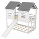 preview thumbnail 7 of 9, Low-Profile Twin Over Twin House Bunk Bed, Solid Pine Wood Kids Floor Bed Frame with Slide and Windows for Girls Boys, White