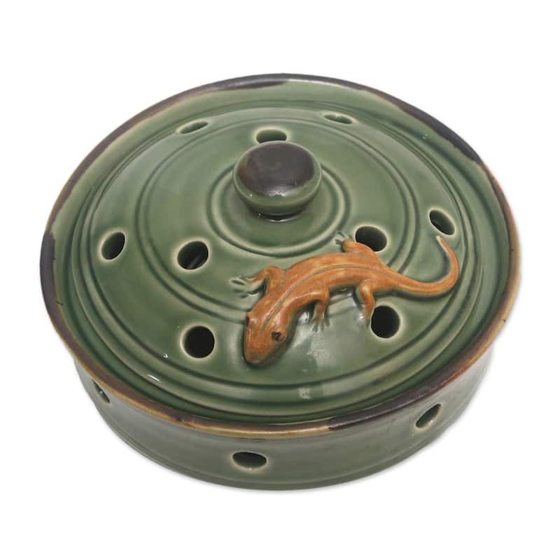 Novica Handmade With Polka Dots Porcelain Mosquito Coil Holder